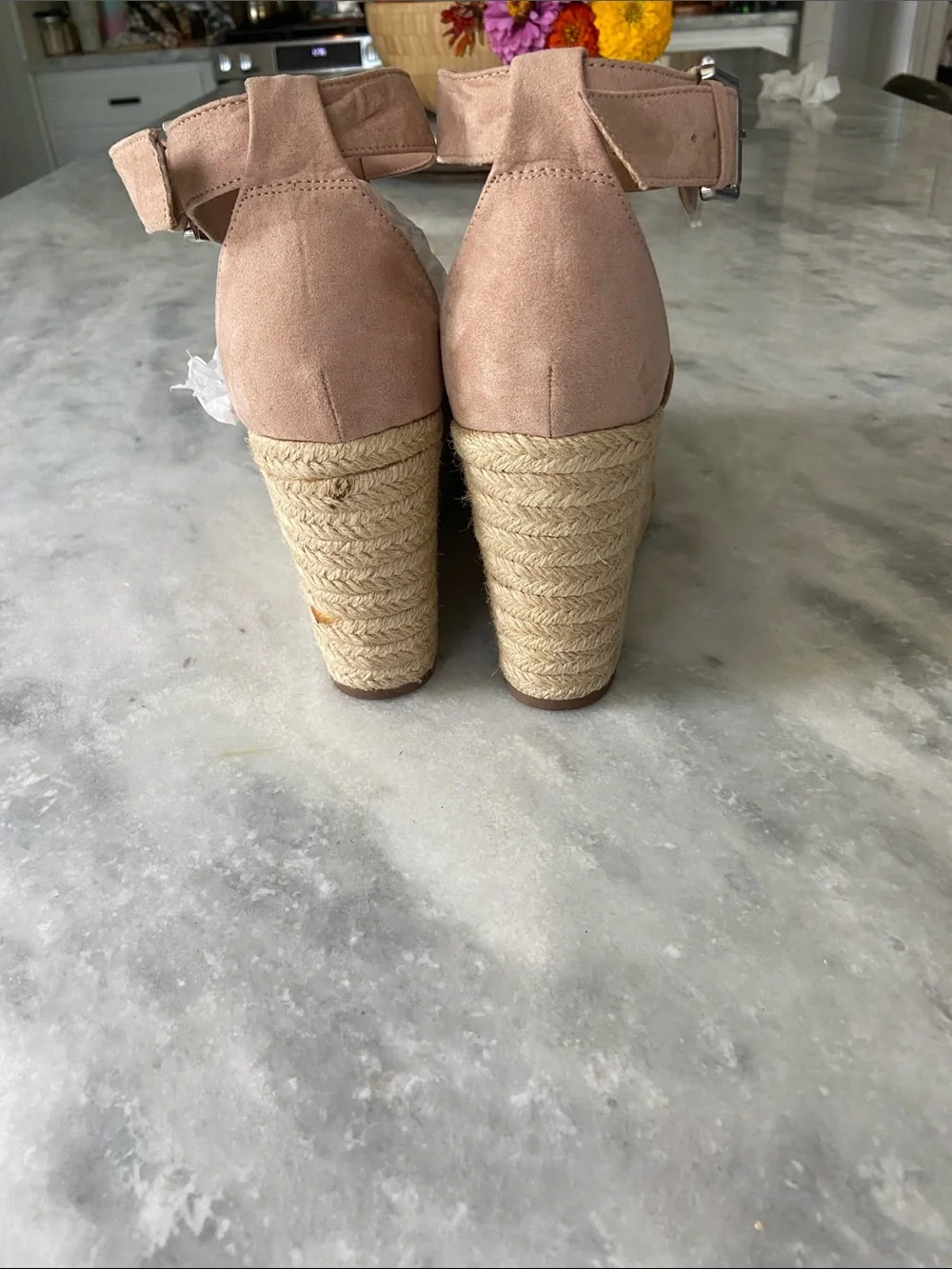 Indigo Blush Pink Perforated Wedge Espadrilles